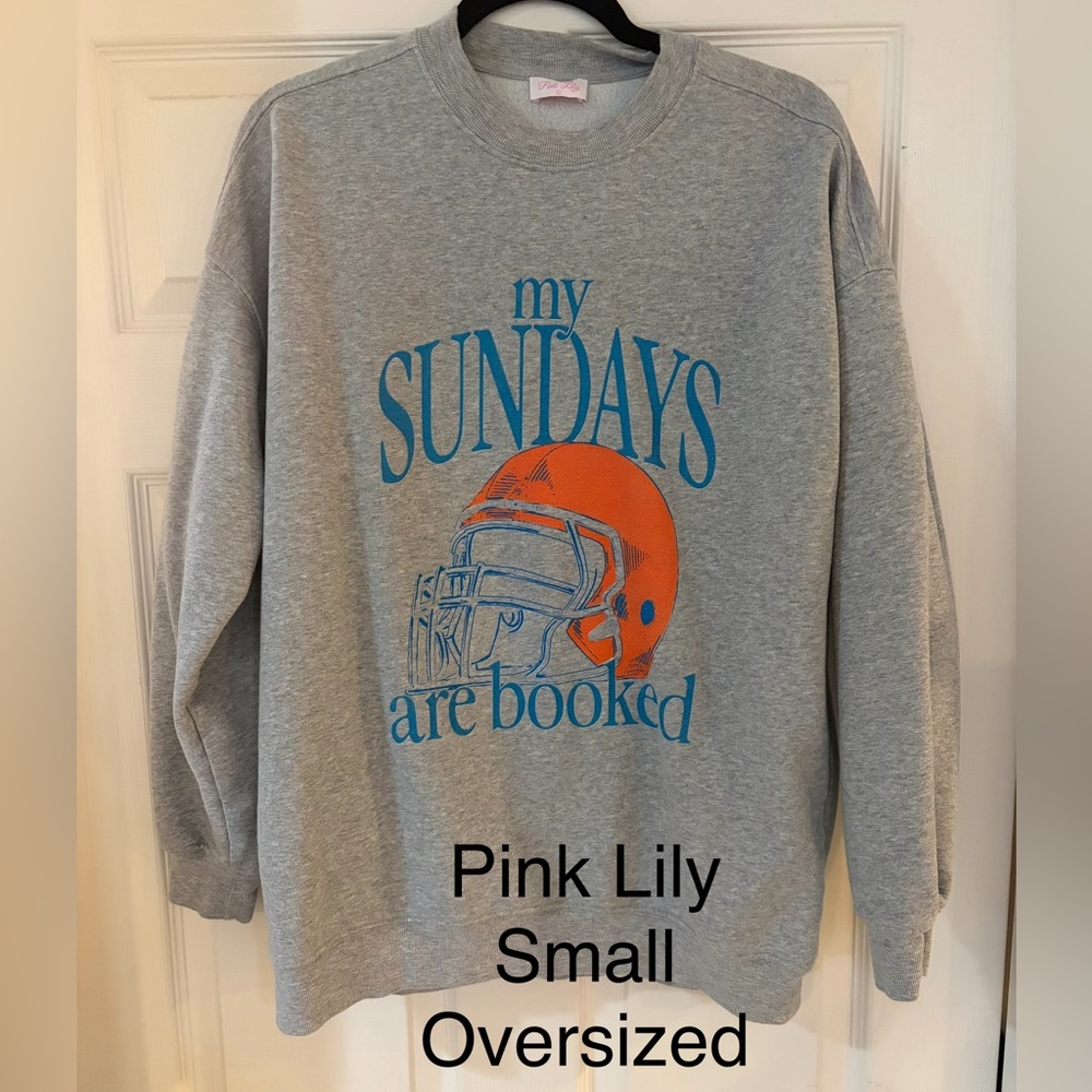 Gray Sweatshirt with Blue and Orange Graphic